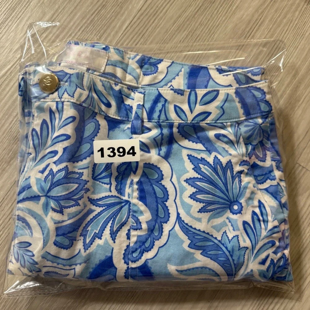 Stella Parker Blue Paisley Floral Straight Leg Pants Womens 12 Cotton Blend